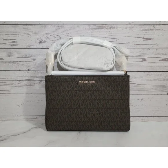 MICHAEL Michael Kors Trisha Medium Logo Crossbody Bag BROWN - Picture 4 of 9